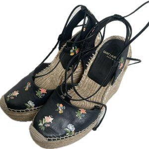 Saint Laurent black floral espadrille 37